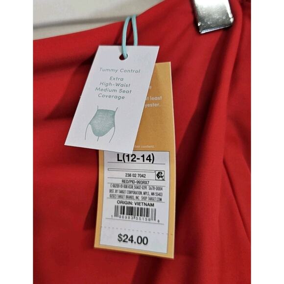 Kona Sol Red Extra High Waist Tummy Control Bikini Bottom Size Large NWT - Picture 4 of 5